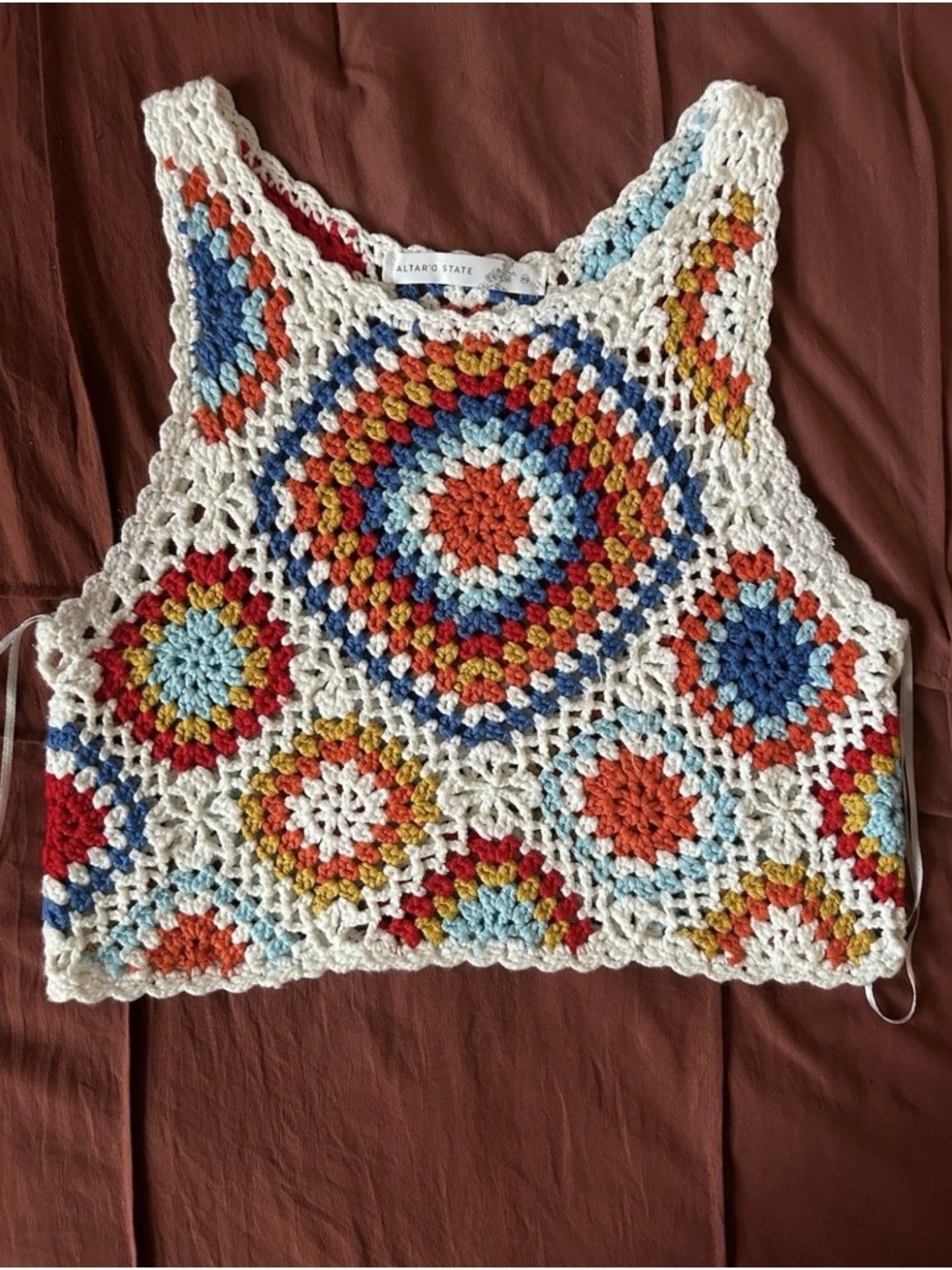 Altar'd State White Crochet Multi-Color Circle Tank Top